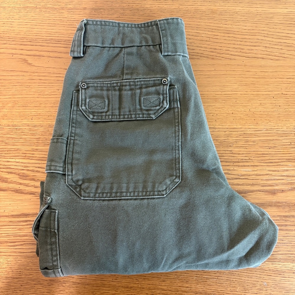 Duluth Trading Co Mens 33x32 Fire Hose Cotton Canvas Cargo Pants Olive Green
